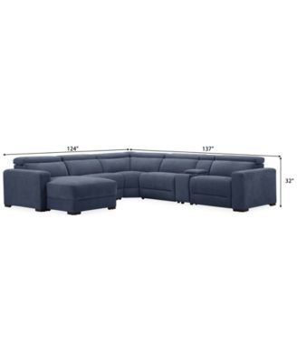 Nevio 6-Pc. Fabric Power Headrest Sectional with Chaise & Console and 1 Power Motion Chair
