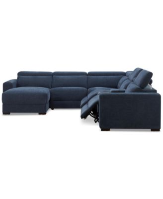 Nevio 6-Pc. Fabric Power Headrest Sectional with Chaise & Console and 2 Power Motion Chairs