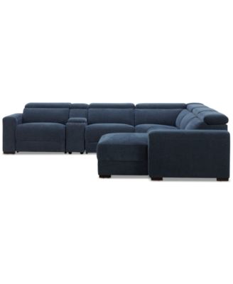 Nevio 6-Pc. Fabric Power Headrest Sectional with Chaise & Console and 2 Power Motion Chairs
