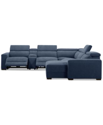 Nevio 6-Pc. Fabric Power Headrest Sectional with Chaise & Console and 3 Power Motion Chairs