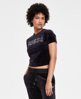GUESS - Women's Couture Velvet Beaded-Logo T-Shirt
