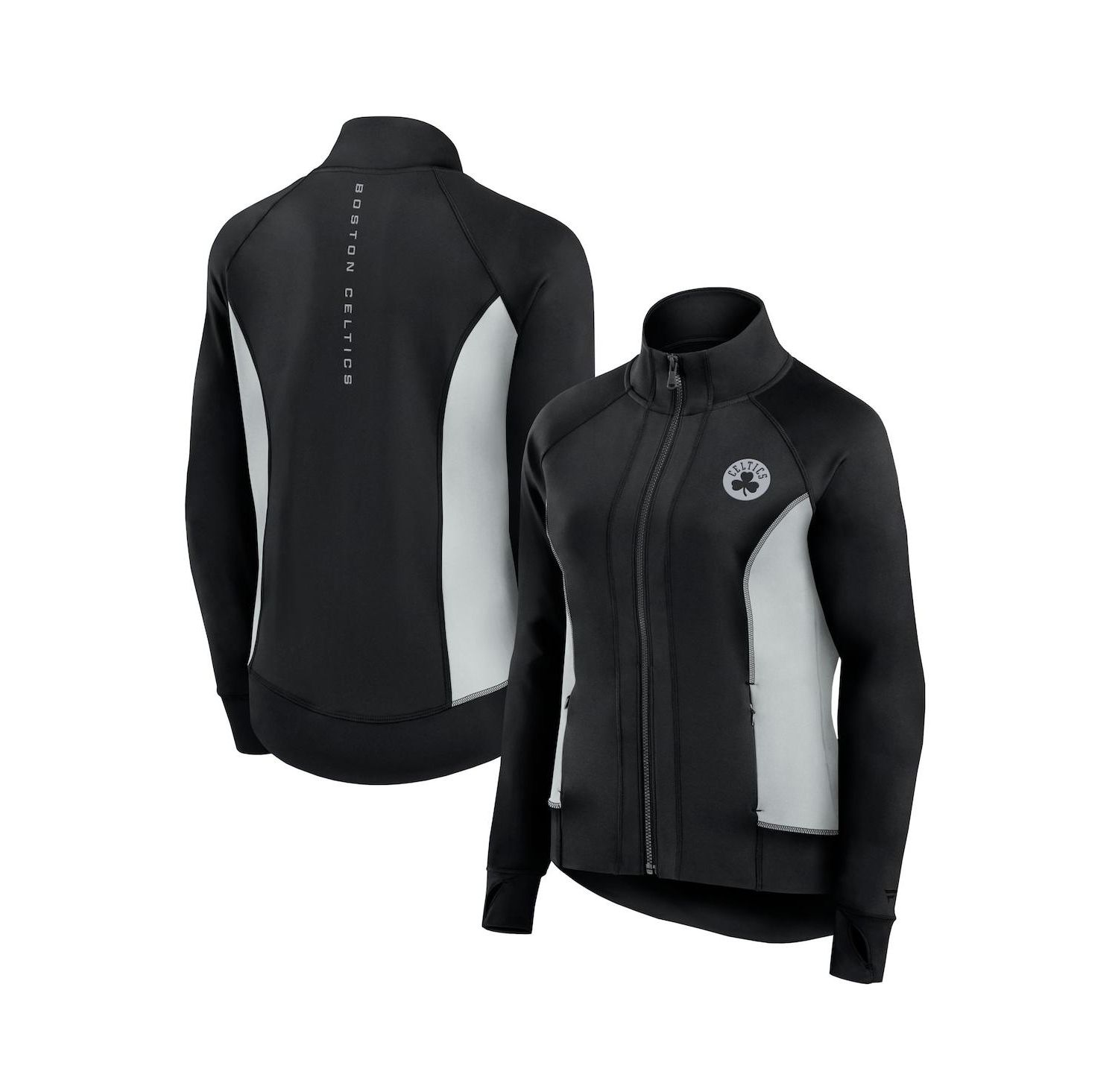 Women's Black Boston Celtics Studio Fitted Full-Zip Gym Track Jacket