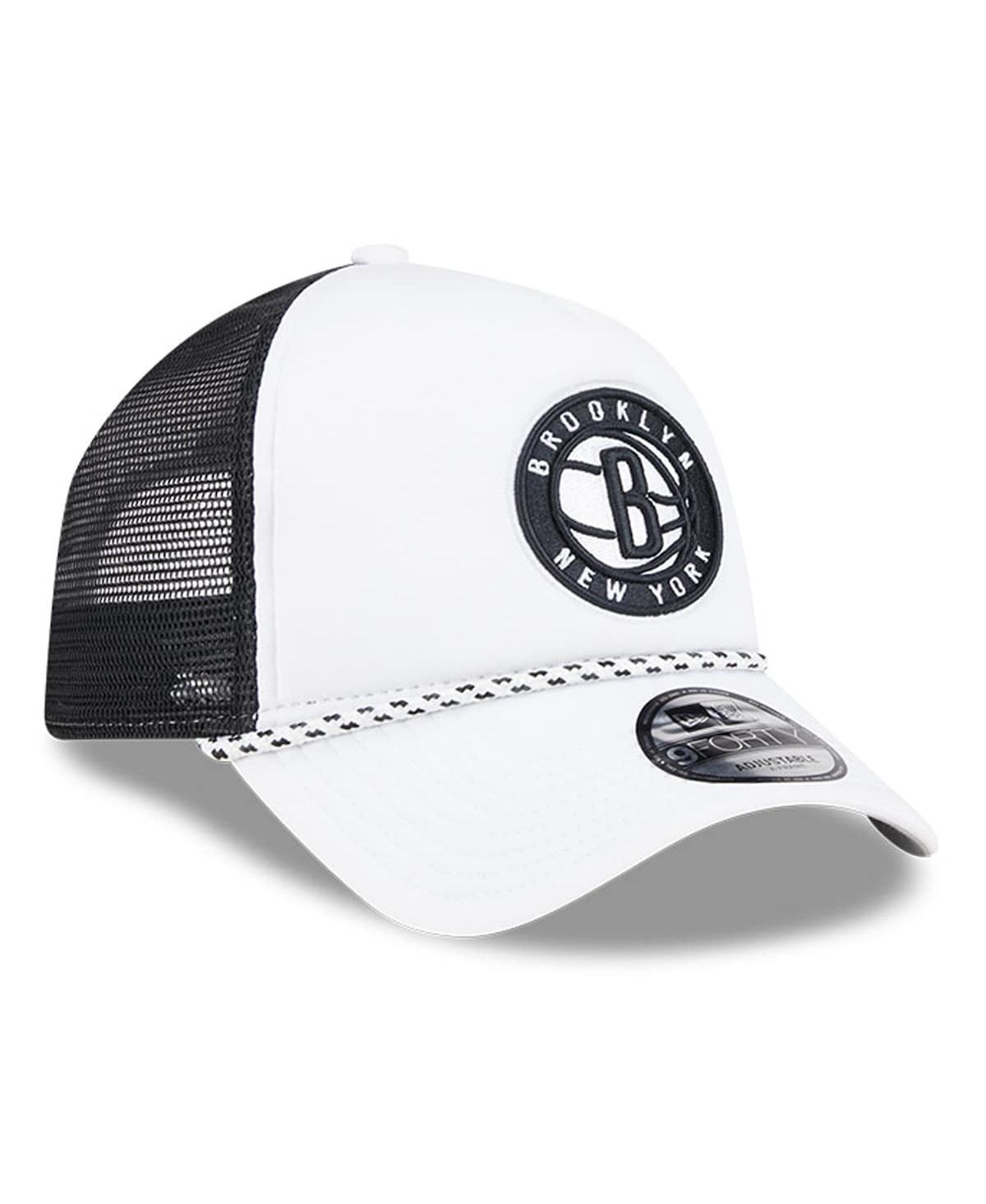 New Era Men's White/black Brooklyn Nets Court Sport Foam A-frame 9forty Adjustable Trucker Hat In White,black