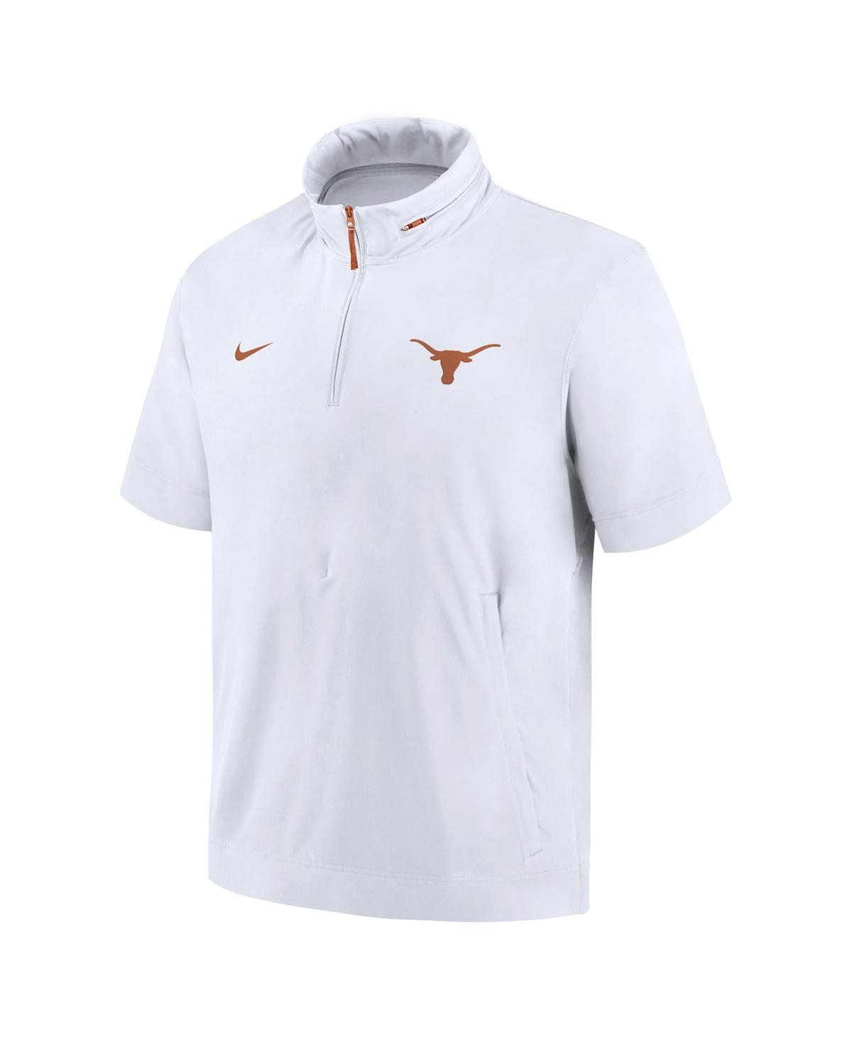 Nike Men'sTexas Longhorns 2024 Sideline Coach Short Sleeve Half-Zip Hoodie Jacket - White, Burnt Orange
