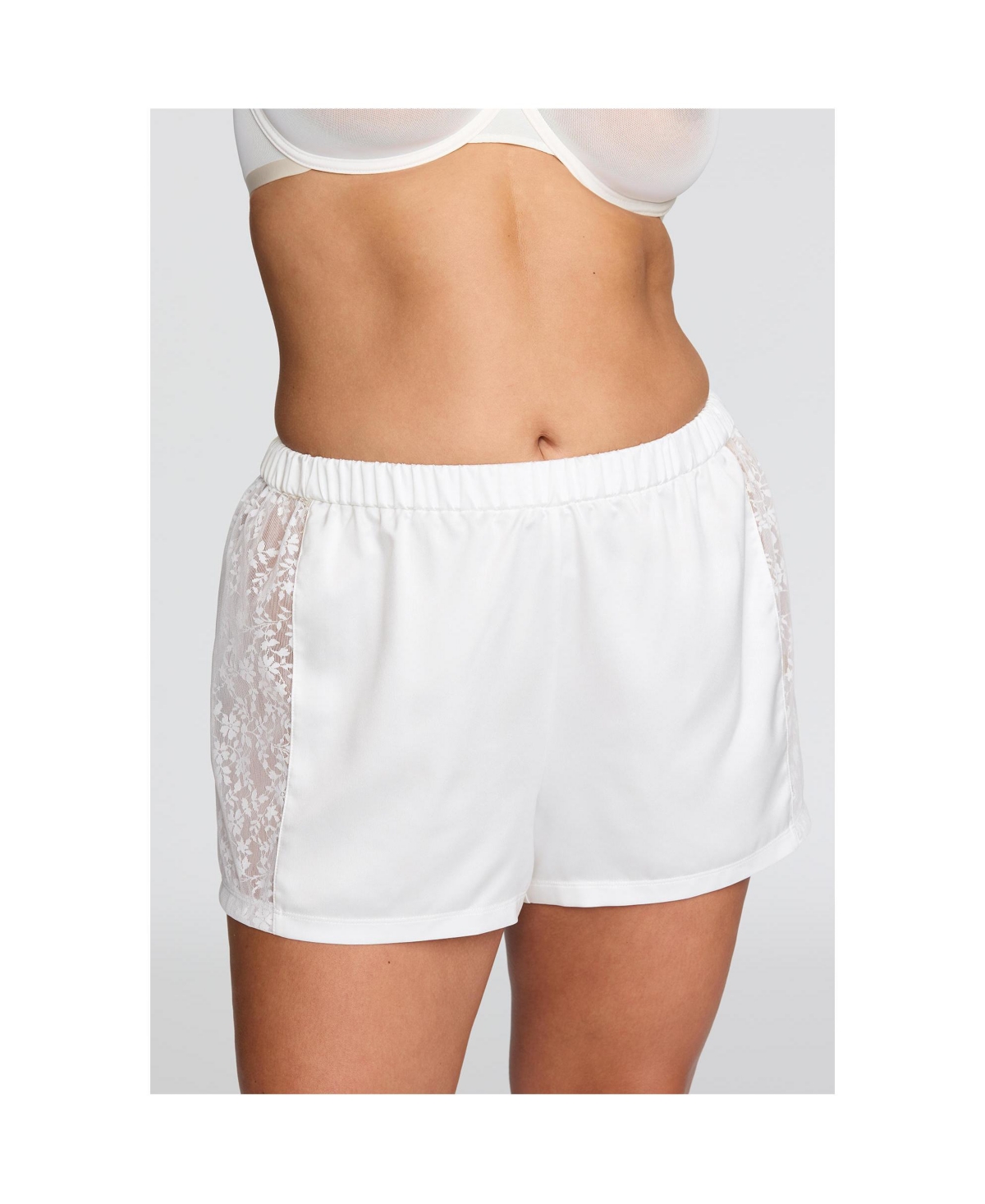 Plus Size The Lace Panel Shorts - Recycled Satin - Salt