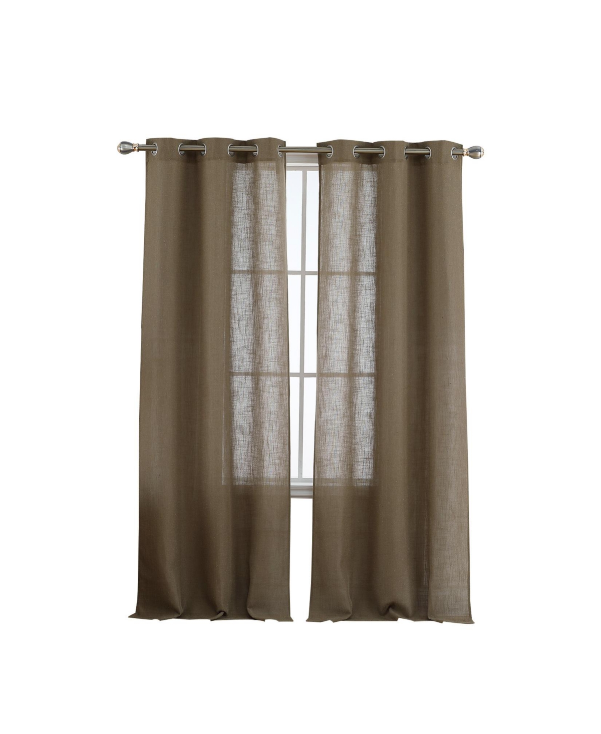 Linen Blend Textured Grommet Semi-Sheer Window Curtain Panels Set, 37" x 84" - Brown