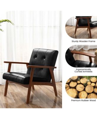 Mid Century Accent Chair Tufted Reading Armchair Solid Rubber Wood
