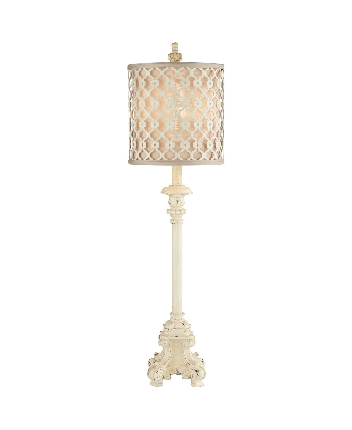Regency Hill French Country Traditional Candlestick Buffet Table Lamp Vintage like Tall Skinny Ivory Off White Metal Lattice Double Shade for Livi