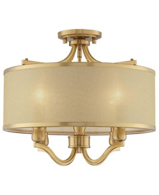 Nor Vintage-like Ceiling Light Semi Flush-Mount Fixture 18" Wide Warm Antique Brass 4-Light Soft Gold Organza Drum Shade for Bedroom Kitchen Living Room Hallway Dining Bathroom House