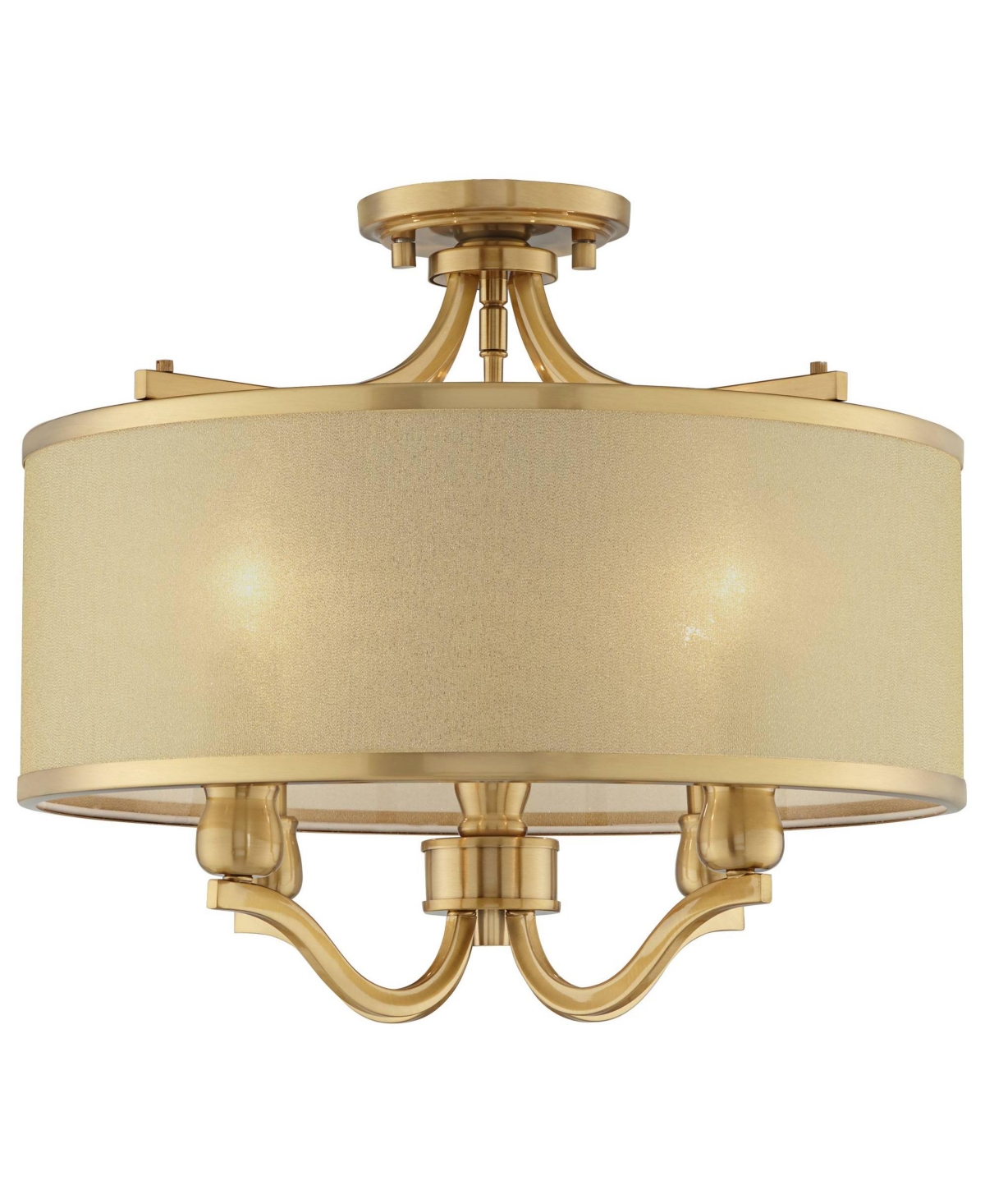 Possini Euro Design Nor Vintage-like Ceiling Light Semi Flush-Mount Fixture Wide Warm Antique Brass 4-Light SoftOrganza Drum Shade for Bedro