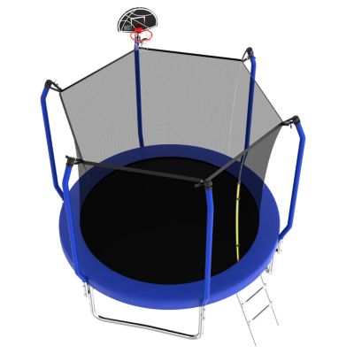 10FT Blue Trampoline with Safety Net, Basketball Hoop & Ladder