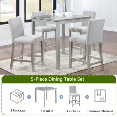 Elegant 5-Pc Wood Counter Dining Set w/ Upholstered Chairs