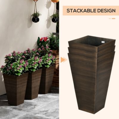 Elegant Stackable Wood-Look Outdoor Planters (Set of 3)