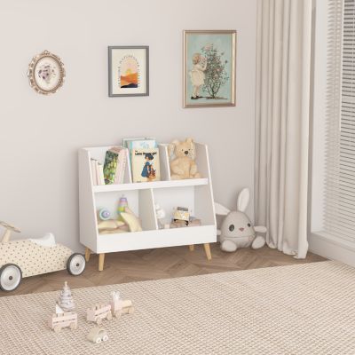 Modern Kids Bookshelf with Storage Bins for Books, Toys & Games