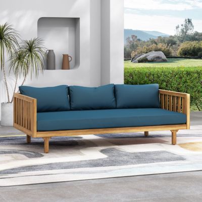 Streamdale Acacia Wood Daybed with Slat Paneling and Water-Resistant Cushions