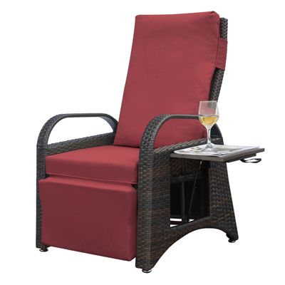 Adjustable Outdoor Rattan Recliner with Hidden Table