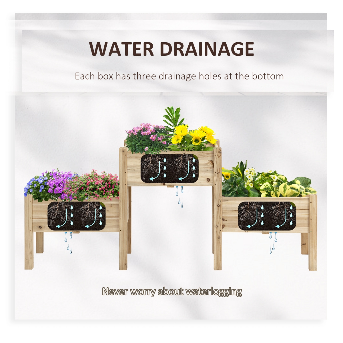 Streamdale Furniture Elevated 2-Tiered Fir Wood Garden Bed with Drainage Holes (72.5