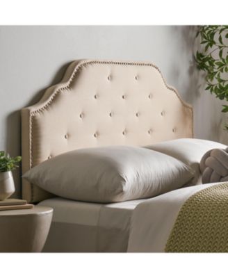 Contemporary Button-Tufted Upholstered Headboard with Nailhead Accents