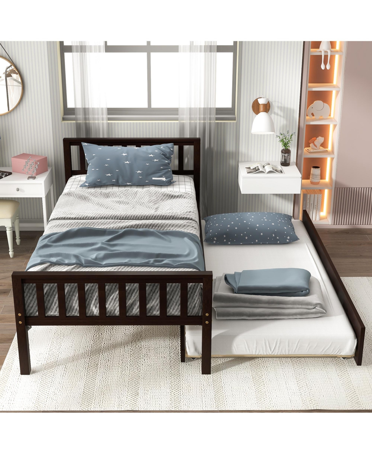 Streamdale Espresso Twin Bed with Trundle and Headboard