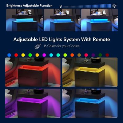 Modern LED Nightstand with Adjustable Shelf and Drawers