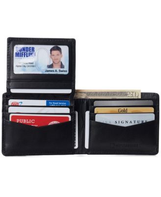 Mens Genuine Leather Wallet Passcase Bifold  RFID Safe 2 ID Windows