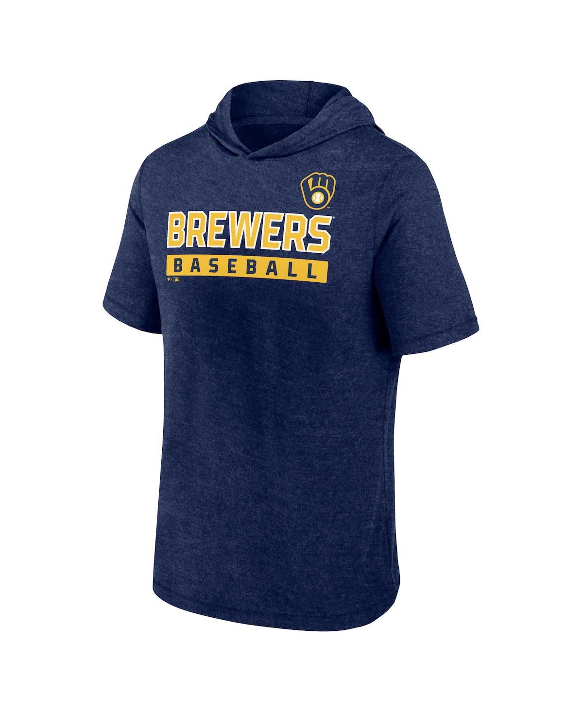 Fanatics Men's Heather Navy Milwaukee Brewers Push Short Sleeve Pullover Hoodie In Heather Navy