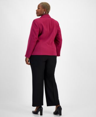 Kasper Plus Size One Button Blazer Cowlneck Top Dress Pants In Black
