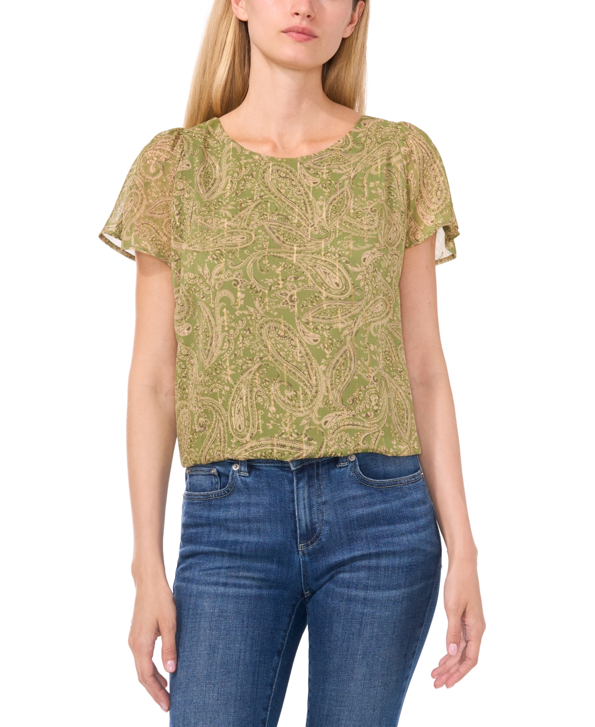 CECE WOMEN'S FLUTTER-SLEEVE CREWNECK BLOUSE 