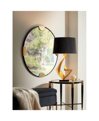 Zeus Modern Mid Century Table Lamp 28 1/2" Tall Sculptural Gold Leaf Metal Black Drum Shade Bedroom Living Room Bedside Nightstand