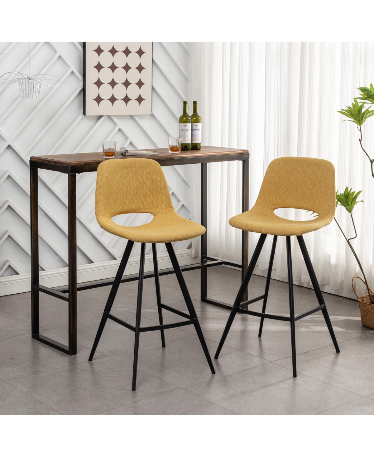 Streamdale Furniture Fabric Kitchen 28.25" Counter Height Stools, Set of 2, Yellow