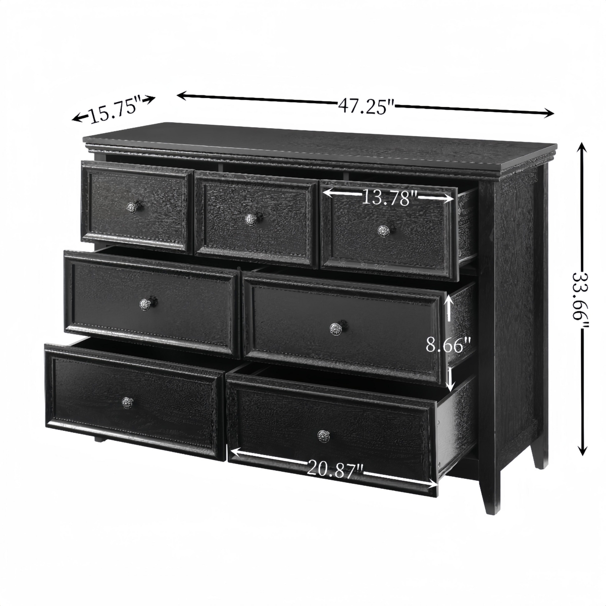 Scratch-Resistant, Easy-Slide 7-Drawer Dresser with Metal Handles