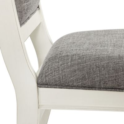 Antique White Solid Wood Upholstered Dining Chairs, Set of 2