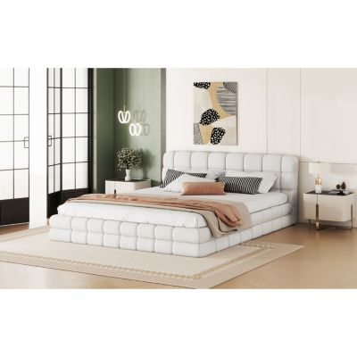 Streamdale Queen Size Upholstered Platform Bed, White