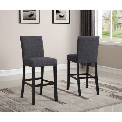 Fabric Bar Stools with Nailhead Trim, Set of 2, Grey