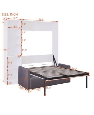 Full Size Murphy Bed Wall Bed with Sofa, with Shelves, White