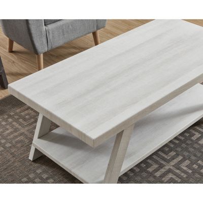 Contemporary Wood Shelf Coffee Table Set in White Finish