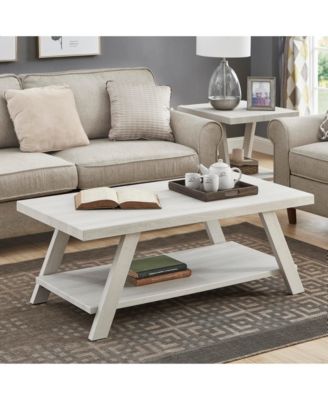 Contemporary Wood Shelf Coffee Table Set in White Finish