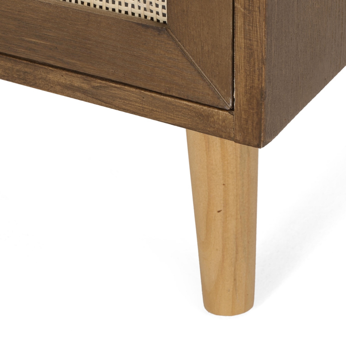 Simplie Fun Modern End Table with Rattan Accents, Built-in Hutch, and Ample Storage