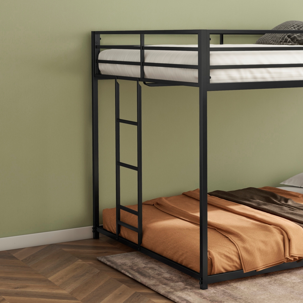 Streamdale Furniture Adam Sturdy Full over Full Metal Bunk Black for Kids and Adult, Low Profile and Easy Climbing with Stable Ladder