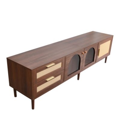 Streamdale Multifunctional TV Stand with Rattan Drawers and Ample Storage