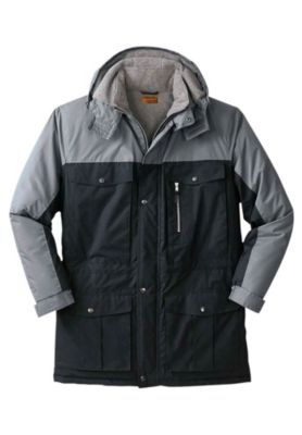 Big & Tall by KingSize Fleece-Lined Parka With Detachable Hood And 6 Pockets