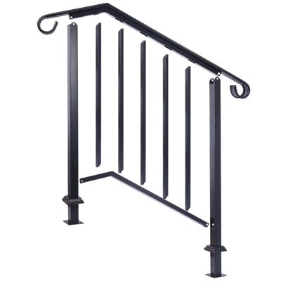 Streamdale Durable Steel Pipe 3-Step Handrail for Concrete Steps, Black