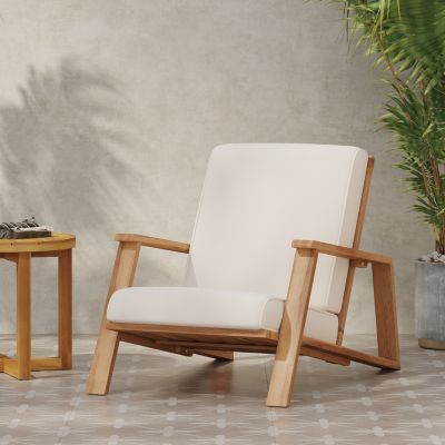 Modern Adirondack Chair Acacia Wood with Weather-Resistant Cushions