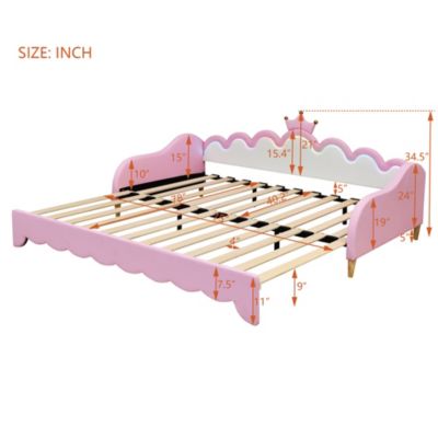  Extendable Princess Daybed with Crown Headboard and LED Lights