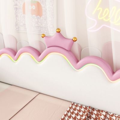  Extendable Princess Daybed with Crown Headboard and LED Lights