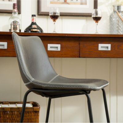  Vintage PU Leather Counter Height Stools, Set of 2, Antique Grey