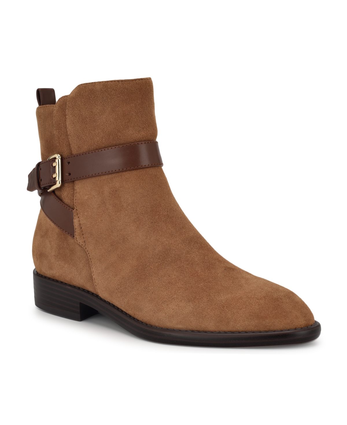Nine West Women s Hoken Almond Toe Casual Ankle Booties Medium Natural Suede Smart Closet