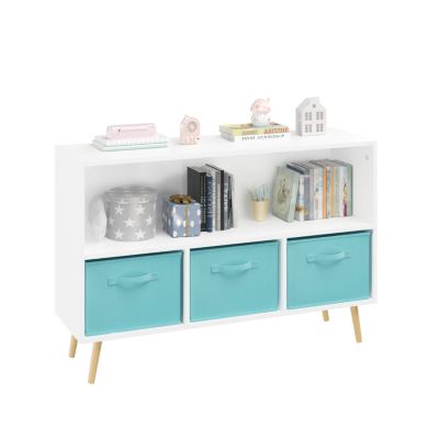 Streamdale Kid's Bookshelf with Cloth Drawers, White MDF and Pine, Safety Buckle