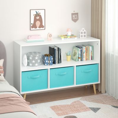 Streamdale Kid's Bookshelf with Cloth Drawers, White MDF and Pine, Safety Buckle