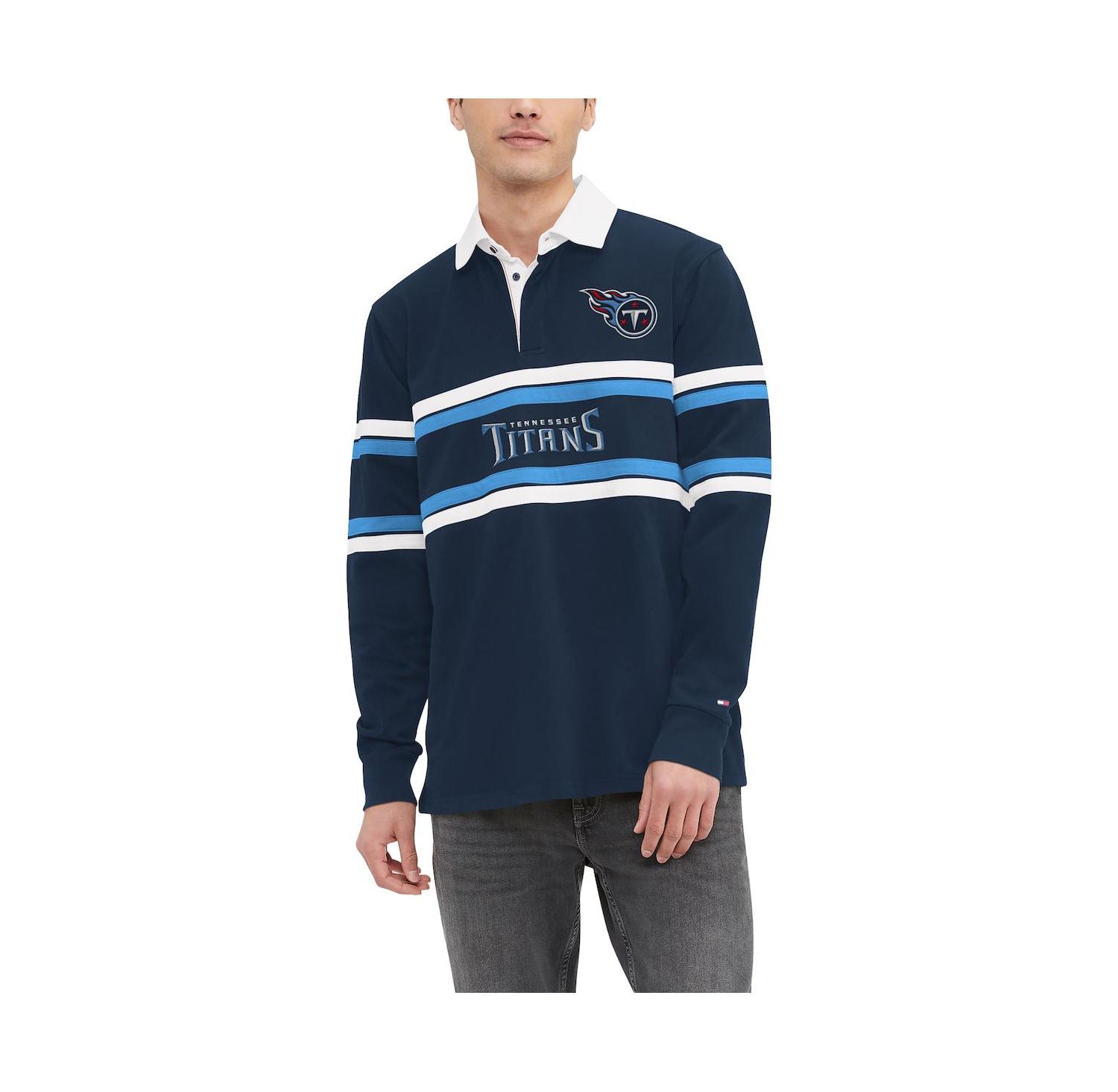 Men's Navy Tennessee Titans Cory Varsity Rugby Long Sleeve T-Shirt